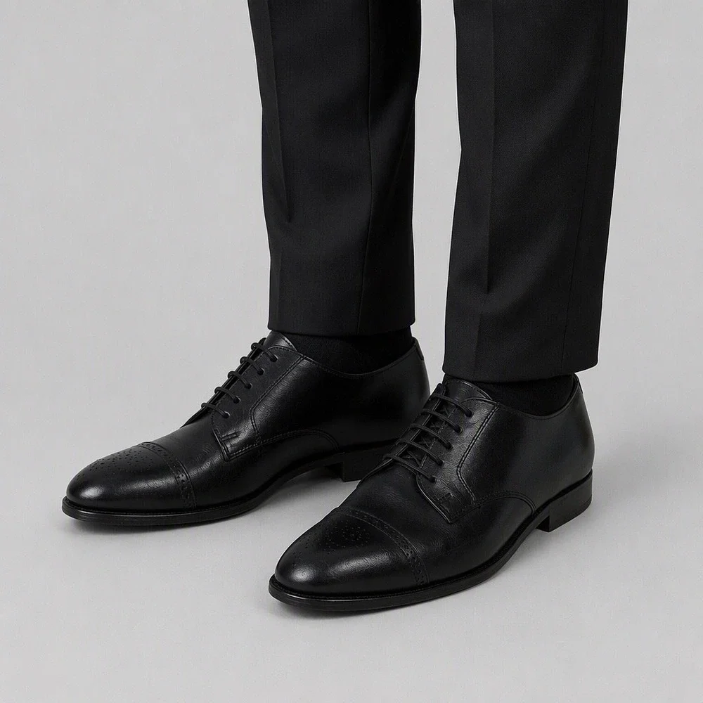 Cole Haan Mens Black Leather Cap Toe Brogue Derby Shoes Made in USA PM650 8C